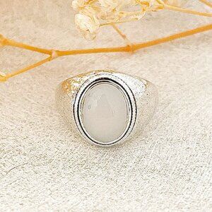 925 Sterling Silver Moonstone Ring Chunky Silver Ring Vintage Stone Ring